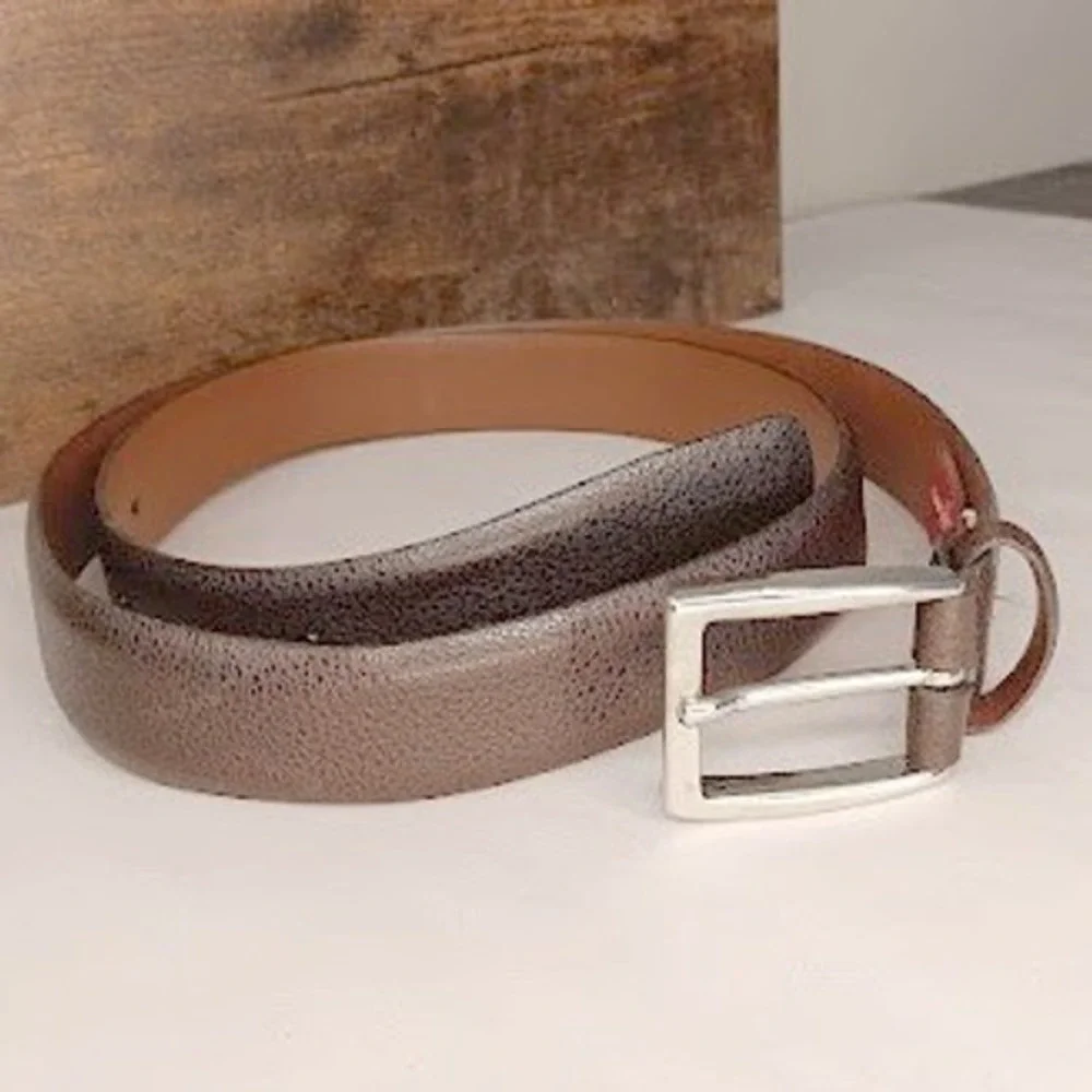 Cole Haan Leather Belt Mens 42 Brown Excellent Pebbled Solid Brass Italy A08526